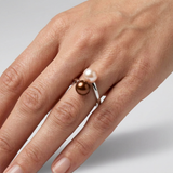 Anello- Perle coltivate d'acqua dolce- Diametro rotondo 7-8 mm Rosa e cioccolato- Misura 48 (EU)- Oro bianco