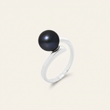 Anello con perla coltivata - Rotonda 8-9 mm Nera Tahiti - Oro bianco
