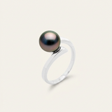 Anello- Perle di Tahiti- Diametro tondo 8-9 mm- Oro bianco
