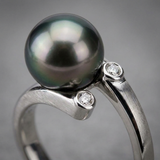 Anello- Perle di Tahiti- Diametro tondo 8-9 mm- Oro bianco