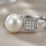 Bracciale rigido moderno - Bottone di perla coltivata d'acqua dolce 8-9 mm Bianca - Argento 925 millesimi
