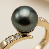 Anello - Perle coltivate di Tahiti - Diametro rotondo 8-9 mm - Gioielli da donna - Oro giallo - Diamanti