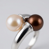 Anello - Perle coltivate d'acqua dolce - Diametro rotondo 8-9 mm Rosa e cioccolato - Taglia 48 (UE) - Argento sterling 925