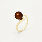 Anello- Perle coltivate d'acqua dolce- Diametro rotondo 8-9 mm Cioccolato- Misura 48 (EU)- Oro giallo