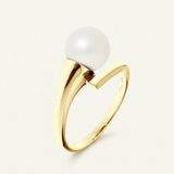 Anello- Perle Coltivate Rotonde Diametro 8-9 mm Bianco-Oro Giallo