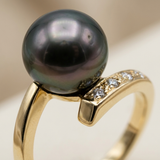 Anello - Perle coltivate di Tahiti - Diametro rotondo 8-9 mm - Gioielli da donna - Oro bianco - Diamanti
