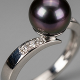 Anello - Perle coltivate di Tahiti - Diametro rotondo 8-9 mm - Gioielli da donna - Oro bianco - Diamanti