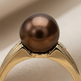 Anello in oro giallo con perle coltivate d'acqua dolce - Diametro rotondo 8-9 mm Cioccolato
