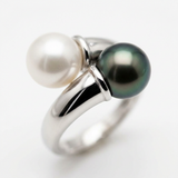 Anello d'oro io e te in perla coltivata e perla di Tahiti