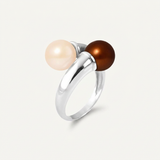 Anello - Perle coltivate d'acqua dolce - Diametro rotondo 8-9 mm Rosa e cioccolato - Taglia 48 (UE) - Argento sterling 925
