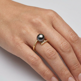 Anello - Perle coltivate di Tahiti - Diametro rotondo 8-9 mm - Gioielli da donna - Oro bianco - Diamanti