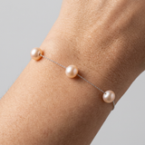 Bracciale con 3 perle coltivate d'acqua dolce - Diametro 7-8 mm Rosa - Argento sterling 925