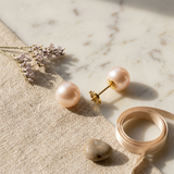 Orecchini - Perle coltivate d'acqua dolce - Bottone Diametro 9-10 mm Rosa - Gioielli da donna - Oro giallo