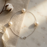 Bracciale 3 Perle Coltivate - Diametro 7-8 mm Bianco - Argento