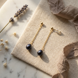 Orecchini - Perle coltivate - Pera 7-8 mm Nero Tahiti-Oro giallo