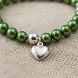 Bracciale Portafortuna - Perla d'acqua dolce - Rotonda 5-6 mm Verde intenso