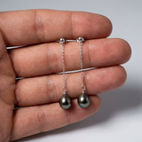Orecchini pendenti - Perle coltivate di Tahiti - Diametro ovale 8-9 mm - Argento sterling 925