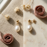 Orecchini - Perle coltivate d'acqua dolce - Diametro 7-8 mm Bianco - Gioielli da donna - Oro giallo