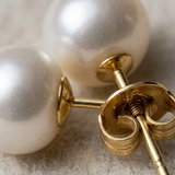 Orecchini - Perle coltivate d'acqua dolce - Bottone Diametro 9-10 mm Bianco - Gioielli da donna - Oro giallo