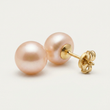 Orecchini - Perle coltivate d'acqua dolce - Bottone Diametro 9-10 mm Rosa - Gioielli da donna - Oro giallo