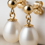 Orecchini - Perle coltivate d'acqua dolce - Diametro 7-8 mm Bianco - Gioielli da donna - Oro giallo