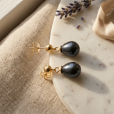 Orecchini - Perle coltivate d'acqua dolce - Diametro 7-8 mm Nero Tahit - Oro giallo