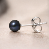 Orecchini - Bottone di perla d'acqua dolce coltivata 5-6 mm Nera Tahiti -