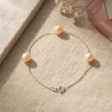 Bracciale con 3 perle coltivate d'acqua dolce - Diametro 7-8 mm Rosa - Argento sterling 925