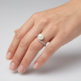 Anello- Perle coltivate d'acqua dolce- Diametro rotondo 7-8 mm Bianco- Misura 48 (EU)- Oro bianco