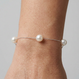 Bracciale 3 Perle Coltivate - Diametro 7-8 mm Bianco - Argento