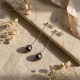 Orecchini pendenti - Perle coltivate di Tahiti - Diametro ovale 8-9 mm - Argento sterling 925