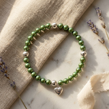 Bracciale Portafortuna - Perla d'acqua dolce - Rotonda 5-6 mm Verde intenso