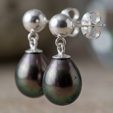 Orecchini - Perle coltivate di Tahiti - Diametro ovale 8-9 mm - Argento sterling 925