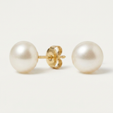 Orecchini - Perle coltivate d'acqua dolce - Bottone Diametro 9-10 mm Bianco - Gioielli da donna - Oro giallo