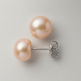 Orecchini a bottone con perle d'acqua dolce coltivate diametro 9-10 mm in oro rosa bianco