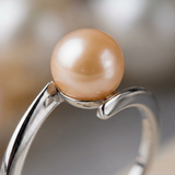 Anello- Perle coltivate d'acqua dolce- Diametro rotondo 7-8 mm Rosa- Misura 48 (EU)- Oro bianco