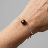 Bracciale 3- Perle coltivate d'acqua dolce- Diametro 8-9 mm- Colore cioccolato- Argento 925 millesimi