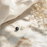 Orecchini - Bottone di perla d'acqua dolce coltivata 5-6 mm Nera Tahiti -