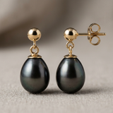 Orecchini - Perle coltivate d'acqua dolce - Diametro 7-8 mm Nero Tahit - Oro giallo