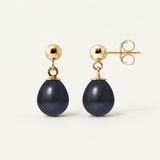 Orecchini - Perle coltivate d'acqua dolce - Diametro 7-8 mm Nero Tahit - Oro giallo