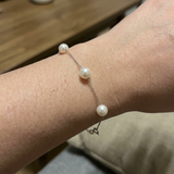 Bracciale 3 Perle Coltivate - Diametro 7-8 mm Bianco - Argento