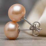 Orecchini a bottone con perle d'acqua dolce coltivate diametro 9-10 mm in oro rosa bianco