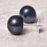 Orecchini - Perle coltivate d'acqua dolce - Bottone Diametro 9-10 mm Nero Tahiti - Gioielli da donna - Oro bianco