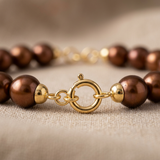 Bracciale - Perle Coltivate Rotonde 6-7 mm Cioccolato - Oro Giallo