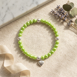 Bracciale Portafortuna - Perla d'acqua dolce - Rotonda 5-6 mm Verde tonico