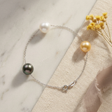 Bracciale in argento con perle coltivate di Tahiti e perla d'acqua dolce bianca/oro - Diametro 9-10 mm