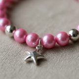 Bracciale Portafortuna - Perla d'acqua dolce - Rotonda 5-6 mm Rosa fucsia