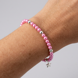 Bracciale Portafortuna - Perla d'acqua dolce - Rotonda 5-6 mm Rosa fucsia