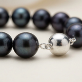 Bracciale - Perle coltivate d'acqua dolce - Semirotonde 9-10 mm Nero Tahiti - Argento