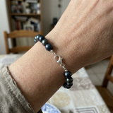 Bracciale - Perle coltivate d'acqua dolce - Semirotonde 9-10 mm Nero Tahiti-Argento